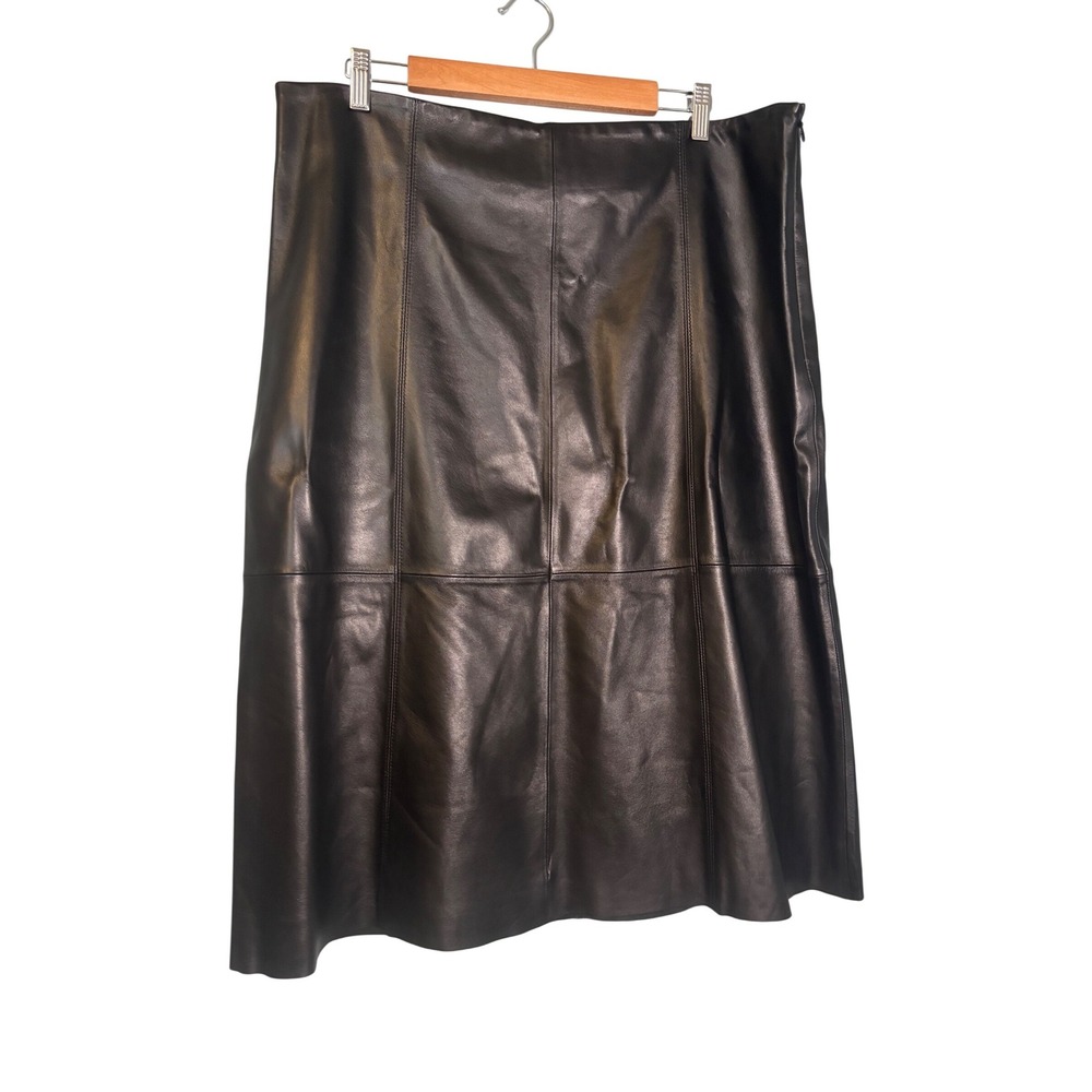 Investments Black Genuine Lamb Leather Paneled Midi Skirt Size 16 Black